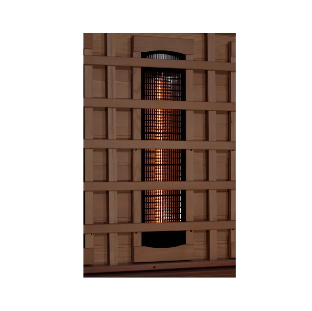 NearFullSpectrumHeater3x3_33f63185-1b7e-4894-a9cd-4b95753e54e2 Golden Designs Sunrise 2 Person Full Spectrum Infrared Sauna with Himalayan Salt Bar GDI-8020-03