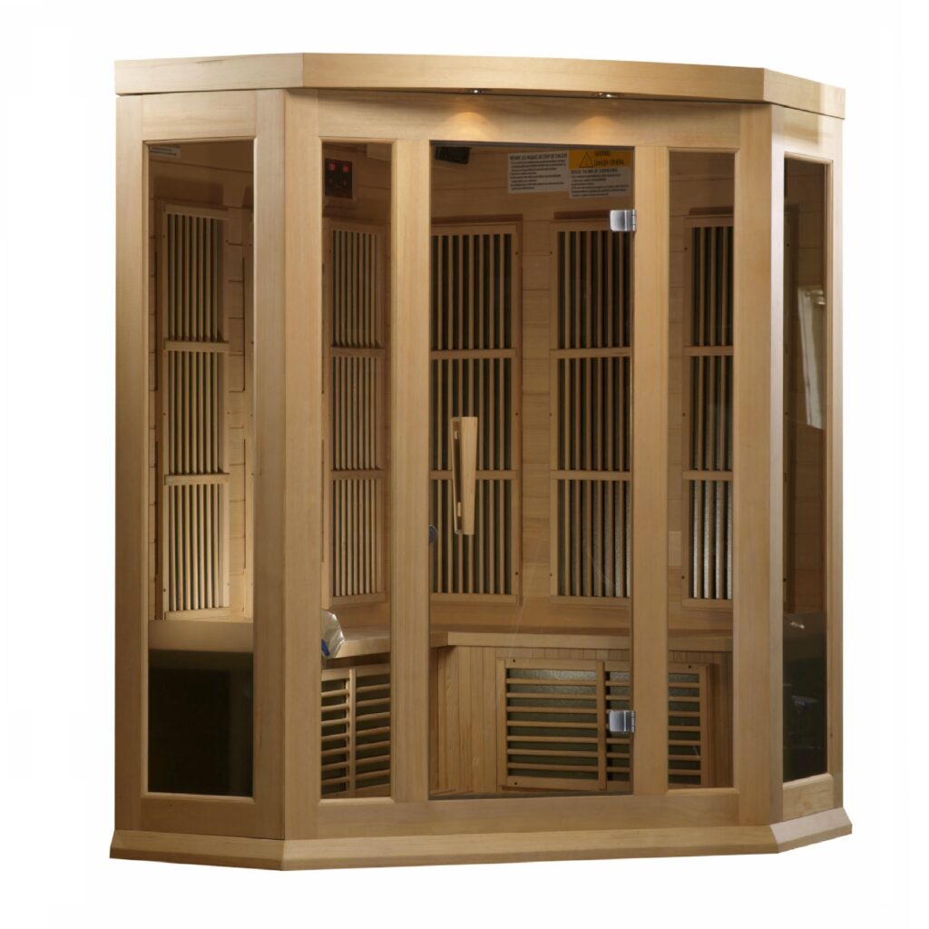 MX-K356-01 H 3x3 (2) Maxxus Avignon 3 Person Corner Low EMF FAR Infrared Sauna Canadian Hemlock MX-K356-01