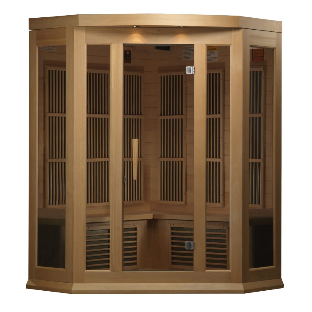 MX-K356-01 H 3x3 (3) Maxxus Avignon 3 Person Corner Low EMF FAR Infrared Sauna Canadian Hemlock MX-K356-01