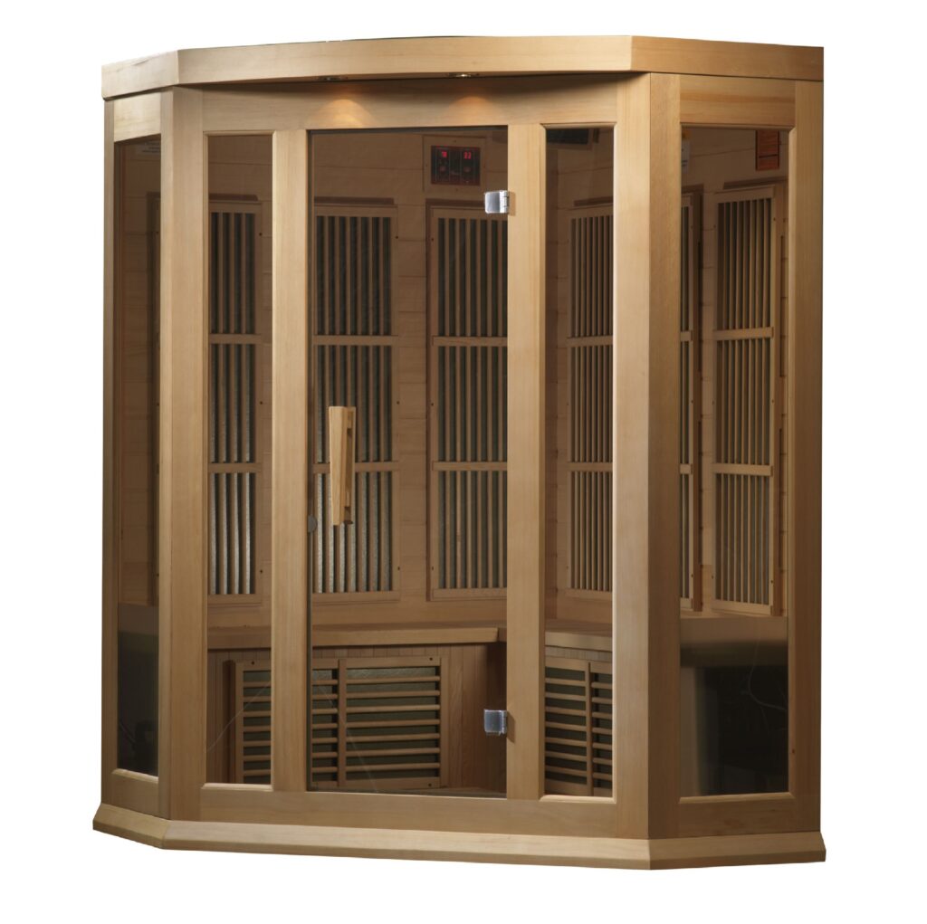 MX-K356-01 H 3x3 (4) Maxxus Avignon 3 Person Corner Low EMF FAR Infrared Sauna Canadian Hemlock MX-K356-01