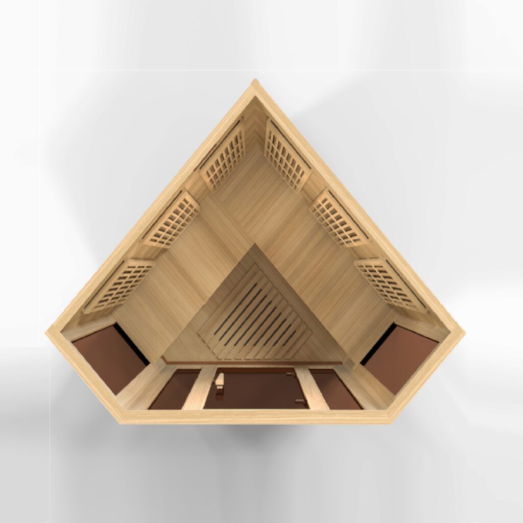 MX-K356-01 H 3x3 (5) Maxxus Avignon 3 Person Corner Low EMF FAR Infrared Sauna Canadian Hemlock MX-K356-01