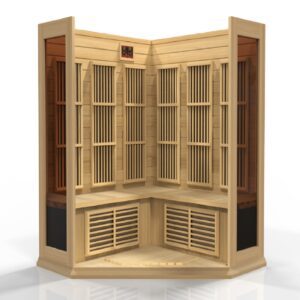 MX-K356-01 H 3x3 (8) Maxxus Avignon 3 Person Corner Low EMF FAR Infrared Sauna Canadian Hemlock MX-K356-01