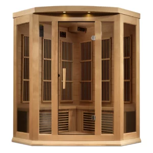 MX-K356-01ZFHemlock3x3_3 Maxxus Avignon 3 Person Corner Near Zero EMF FAR Infrared Sauna - Canadian Hemlock MX-K356-01-ZF