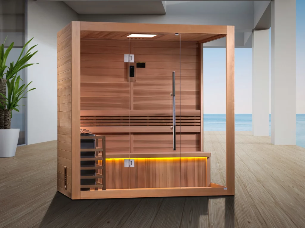 GDI-7203-01BG3000x2250 Golden Designs Forssa 3-4 Person Traditional Sauna - Canadian Red Cedar Interior GDI-7203-01