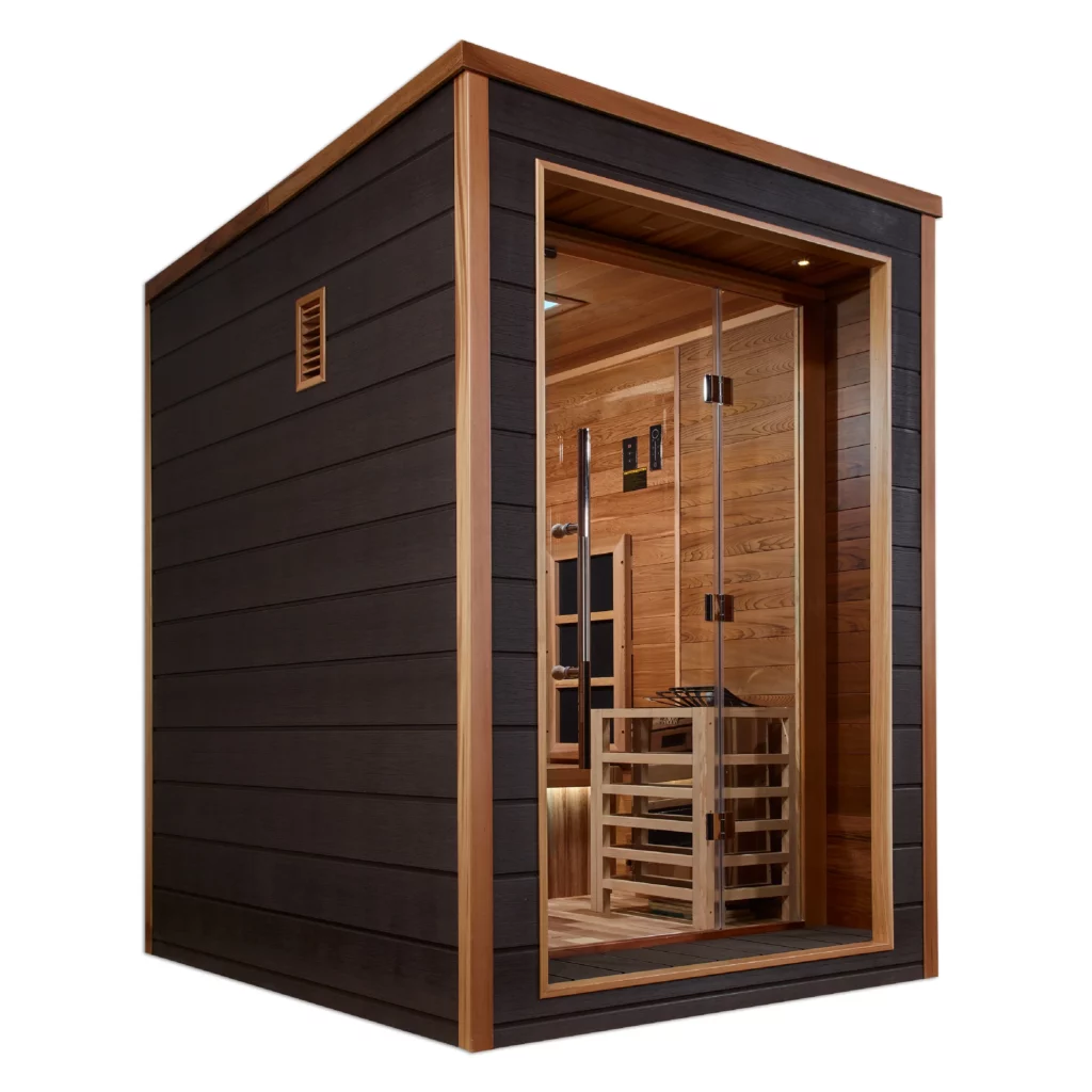 GDI-8222-01_4_3x3_ea95eb2d-3b94-495b-8e6e-d04af8278105 Golden Designs Nora 2 Person Outdoor-Indoor PureTech™ Hybrid Full Spectrum Sauna - Canadian Red Cedar Interior GDI-8222-01