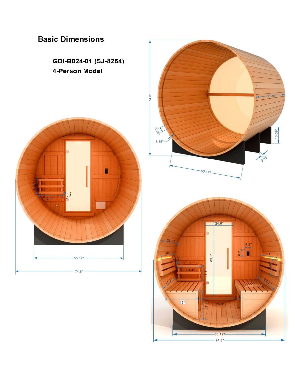 Golden Designs St. Moritz 2 Person Barrel Traditional Sauna - Pacific Cedar GDI-B002-01