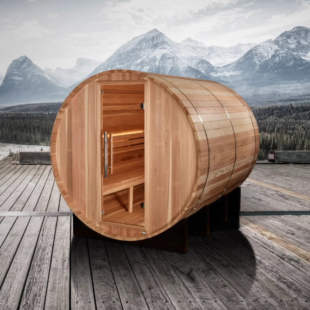 Golden Designs Klosters 6 Person Barrel Traditional Sauna - Pacific Cedar GDI-B006-01