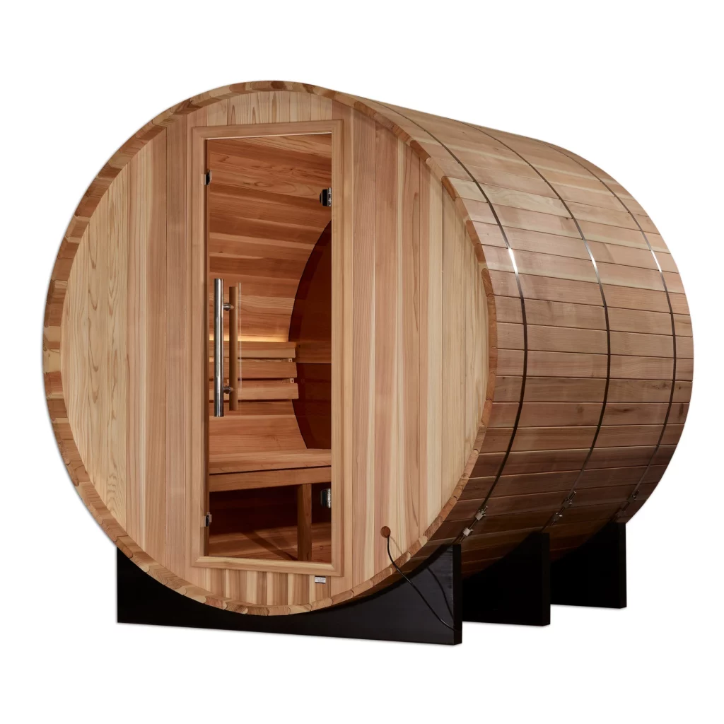 Golden Designs Zurich 4 Person Barrel with Bronze Privacy View - Traditional Sauna - Pacific Cedar GDI-B024-01