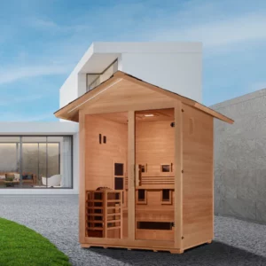 Golden Designs Carinthia  3 Person Hybrid (PureTech™ Full Spectrum IR or Traditional Stove) Outdoor Sauna - Canadian Hemlock  GDI-8123-01