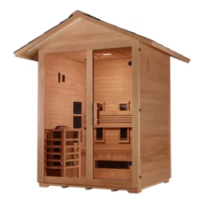 Golden Designs Carinthia  3 Person Hybrid (PureTech™ Full Spectrum IR or Traditional Stove) Outdoor Sauna - Canadian Hemlock  GDI-8123-01