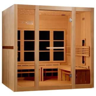 gdi-6880-03-left_-bench_on_right Golden Designs 8 Person Full Spectrum Near Zero EMF FAR IR Sauna