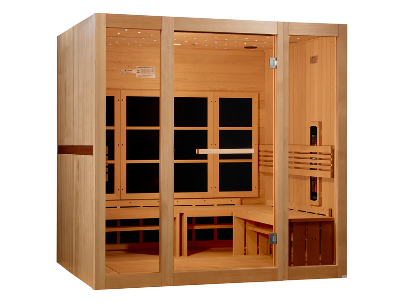 gdi-6880-03-left_-bench_on_right Golden Designs 8 Person Full Spectrum Near Zero EMF FAR IR Sauna
